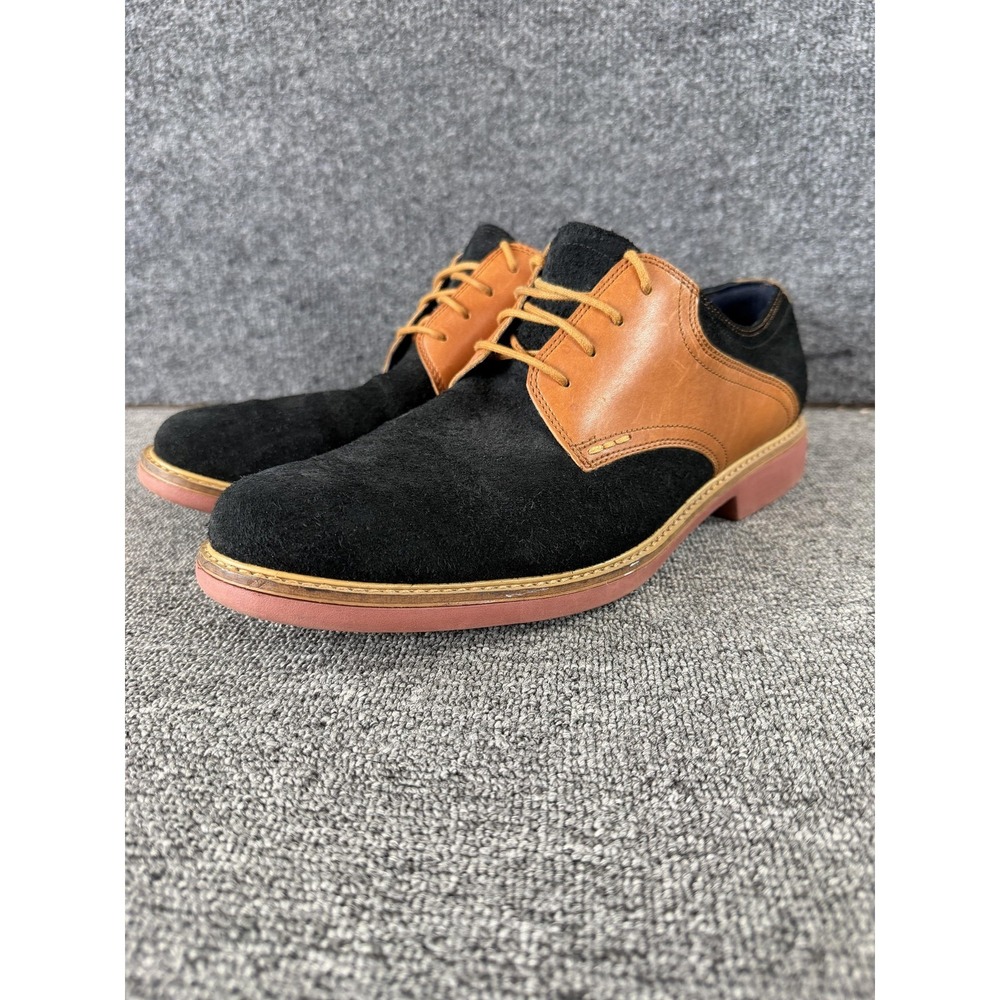 Cole Haan Shoes Mens 10 Black Tan Suede Saddle Derby Dress Casual‎ Lace Up